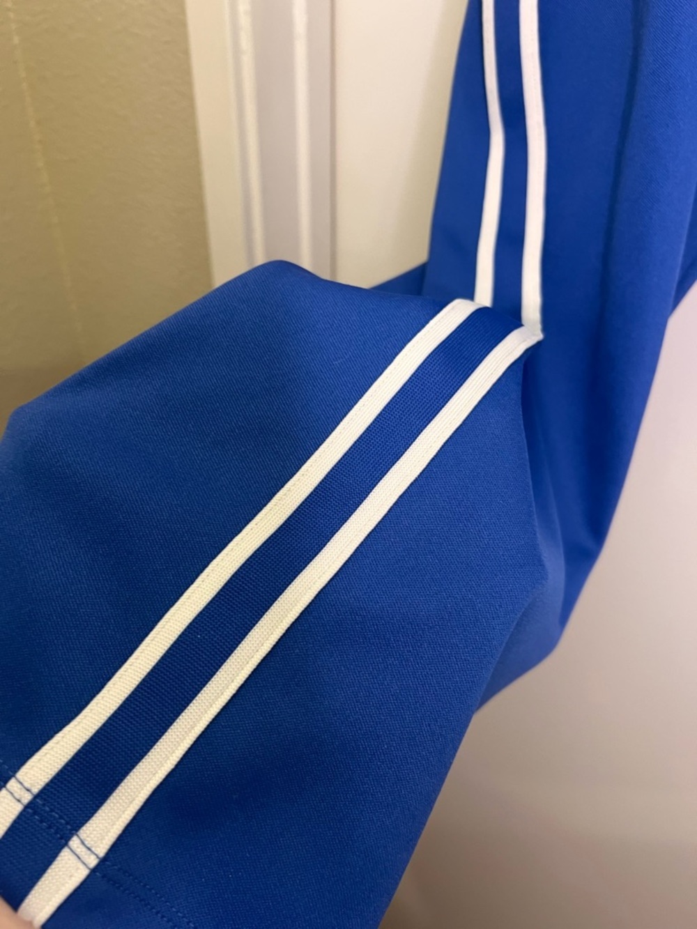 Retro Blue Track Pants White Stripe Wide Leg 90s Sporty Chic Athleisure - Picture 3 of 7